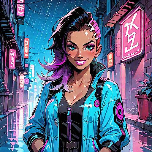 Cyberpunk Woman in Neon Alley