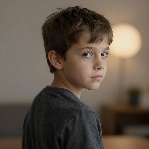 Pensive Young Boy in Soft Lighting