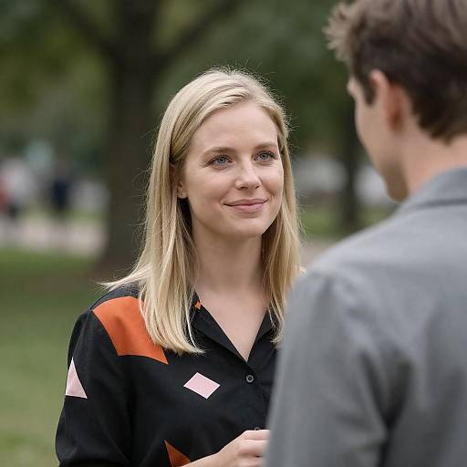 Blonde Woman Smiling Outdoors in Park