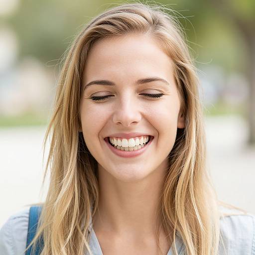 Cheerful Blonde Woman Smiling Outdoors