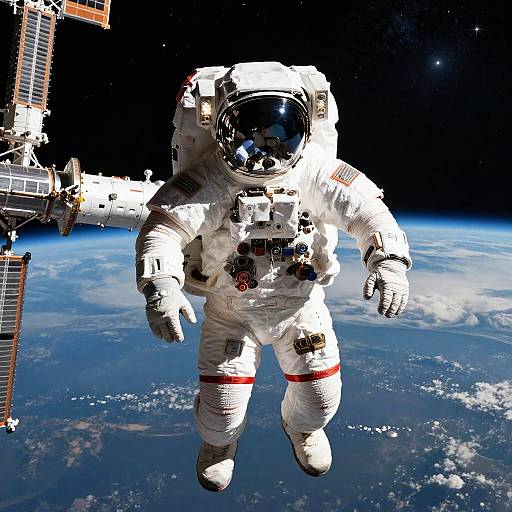 Photorealistic Astronaut Near Space Station