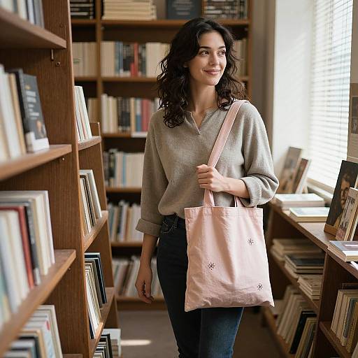 Stylish Woman in Vintage Bookstore