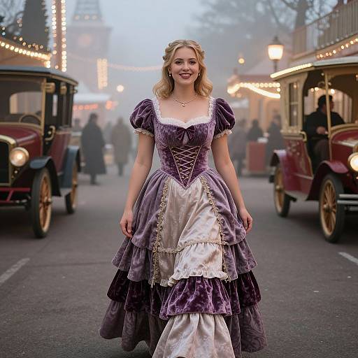 Elegant Woman in Vintage Amusement Park
