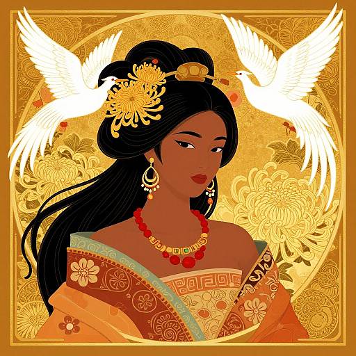 Oriental Mulatto Woman with Phoenixes