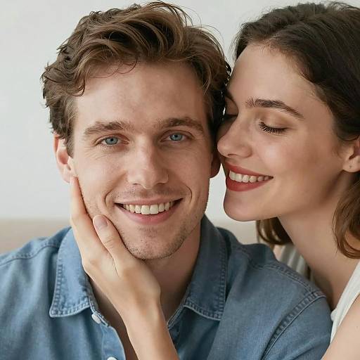 Happy couple embracing indoors