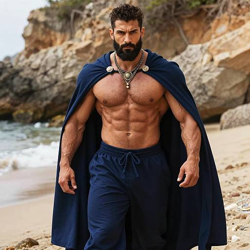Muscular Man in Dramatic Blue Cape