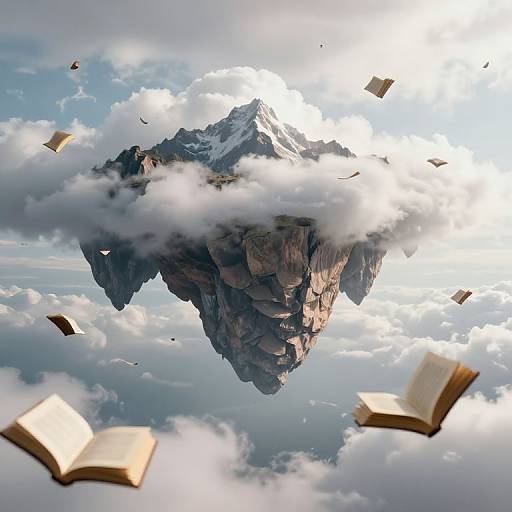 Surreal Inverted Mountains and Floating Books