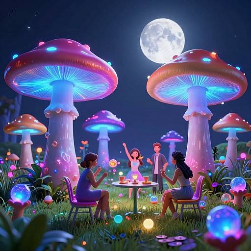 Cyberpunk Neon Mushroom Meadow Party