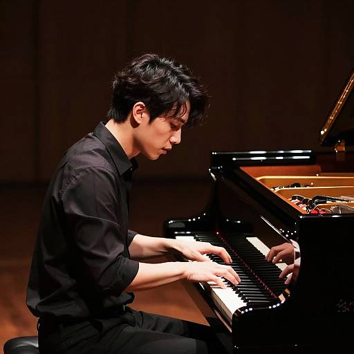 Passionate Pianist on Dimly Lit Stage