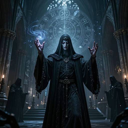 Dark Fantasy Sorcerer in Gothic Cathedral