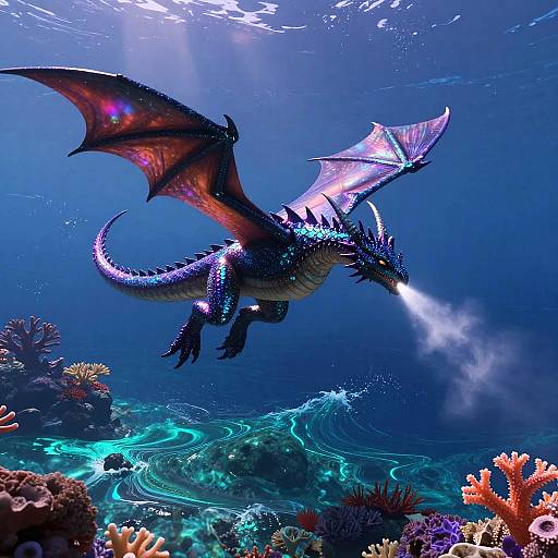 Neon Alien Dragon Over Luminous Ocean