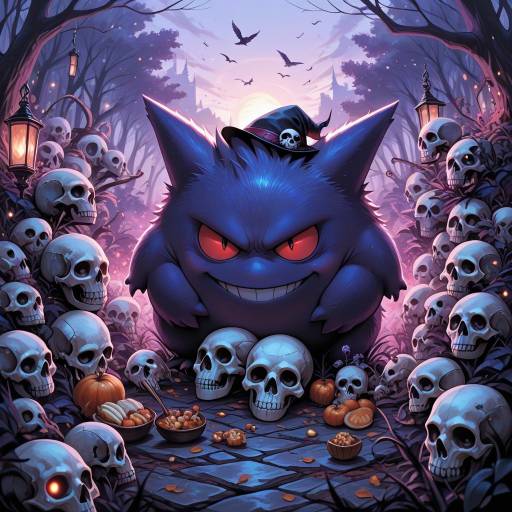 Whimsical Gengar World with Girls and Pets