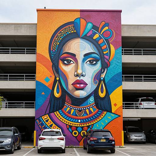 Vibrant Mural on Urban Parking Garage