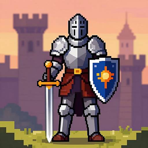 Pixel Art Medieval Knight Scene