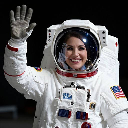 Cheerful Woman Astronaut Waving