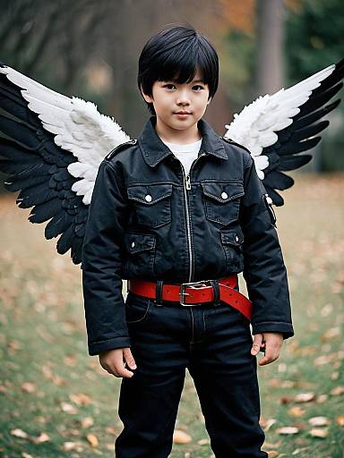 Boy in Angel Costume with Black and White Wings