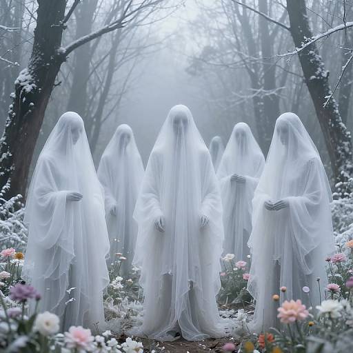 Ethereal Ghosts in Snowy Forest