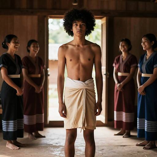 Sunlit Room with Laughter and Culture