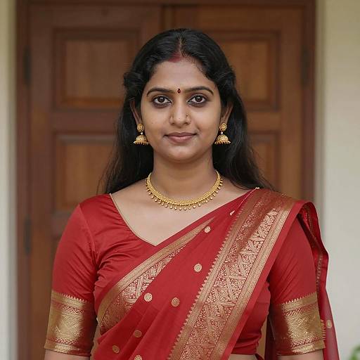 Elegant Indian Woman in Red Saree