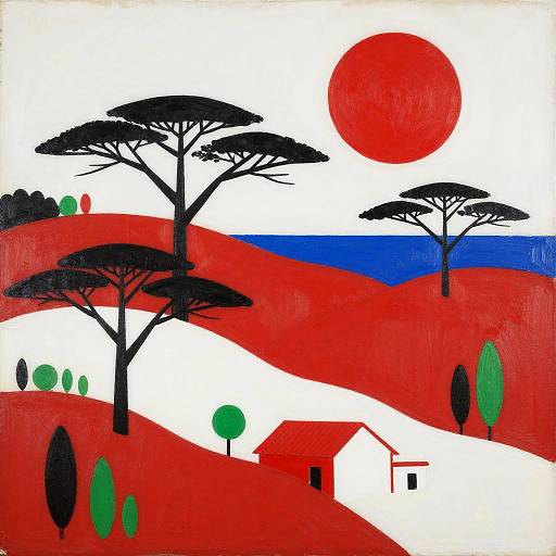 Abstract Red Hills with Black Acacia Trees