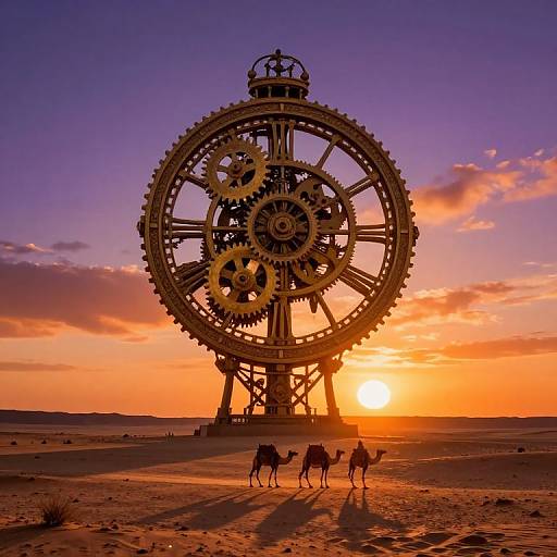 Surreal Desert Clockscape at Sunset