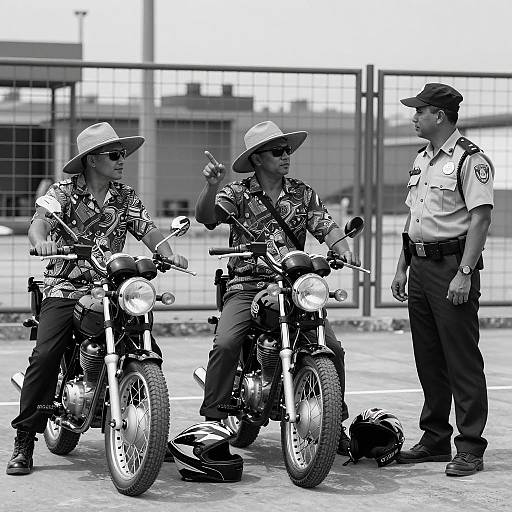Vintage Motorcycle Scene in Black and White