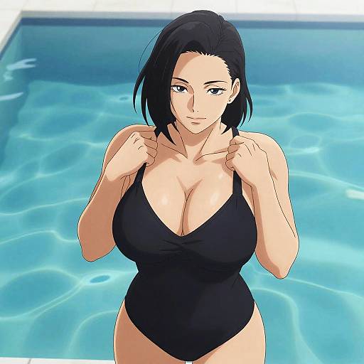 Arrogant Supermodel in Black Swimsuit