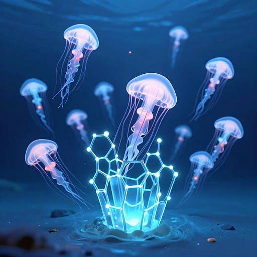 3D Bioluminescent Jellyfish Underwater Scene