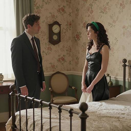 Vintage Bedroom Scene with Elegant Couple