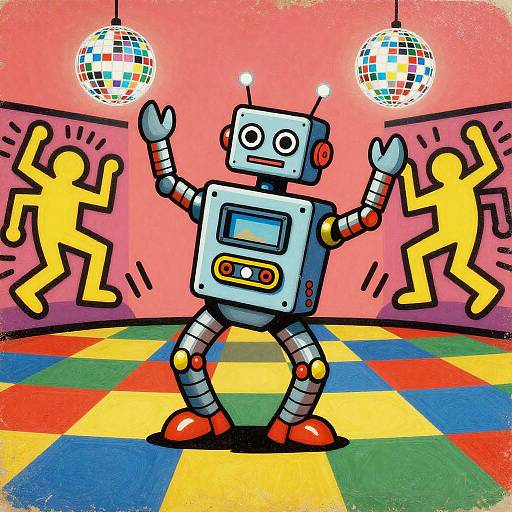 Retro Robot Dancing in Lowbrow Style