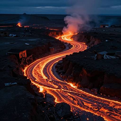 Luminous Lava River in Desolate Land