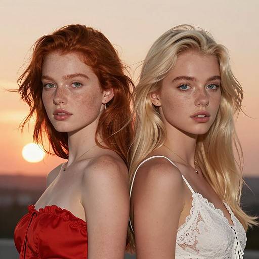 Fiery Sunset with Fair-Skinned Friends