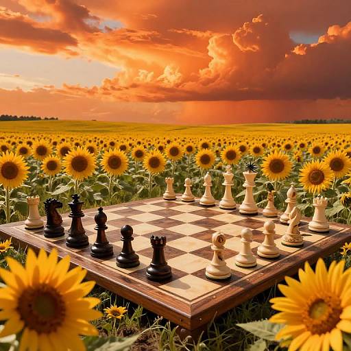 Surreal Chessboard in Sunflower Field