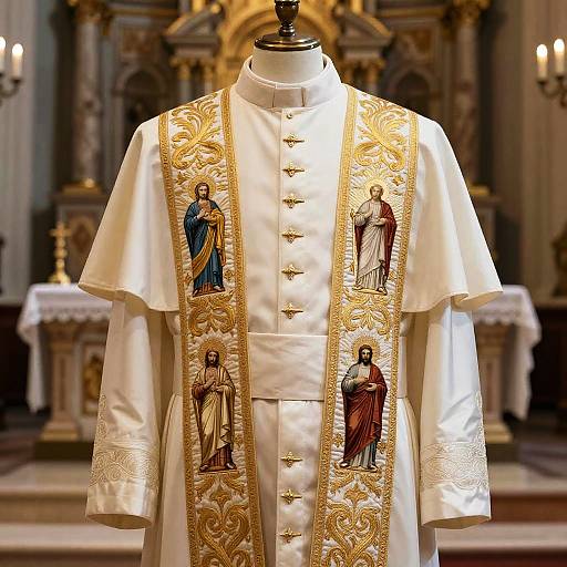 Embroidered Pope White Jacket on Mannequin