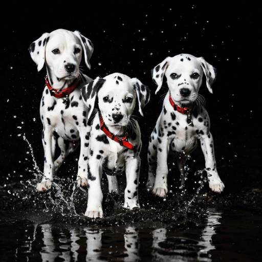 Three Dalmatian Puppies Splashing in Water