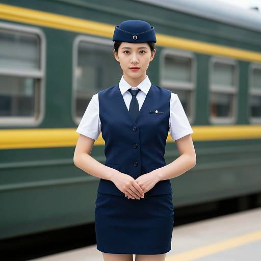 Female Train Conductor in Uniform