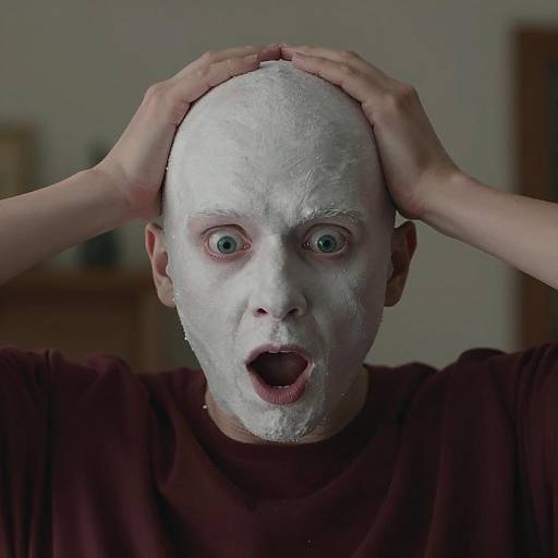 Startled Bald Character in Dark Garment