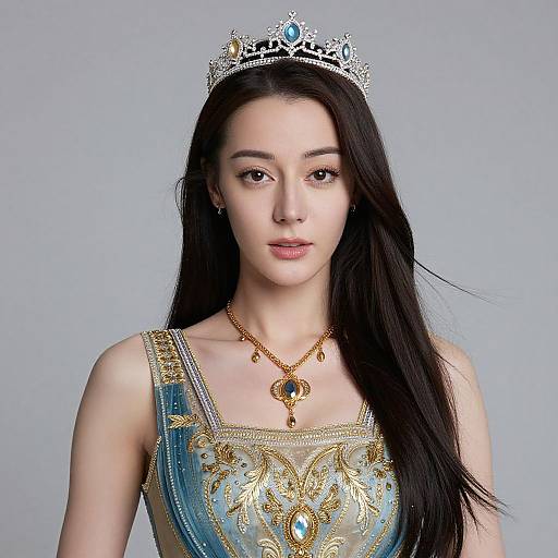 Regal Female Model in Blue and Gold