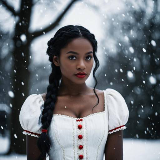 Dark-Skinned Woman in Snow White Inspired Dress in Snowfall