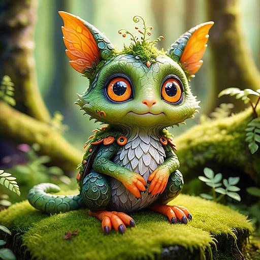 Whimsical Fantasy Creature on Moss