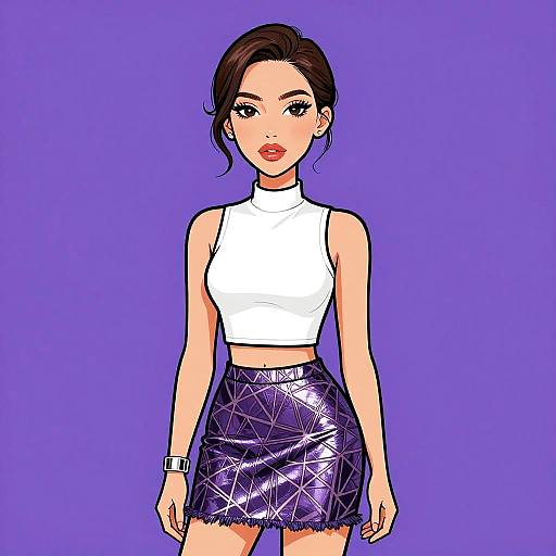 Chic Woman in Metallic Mini Skirt
