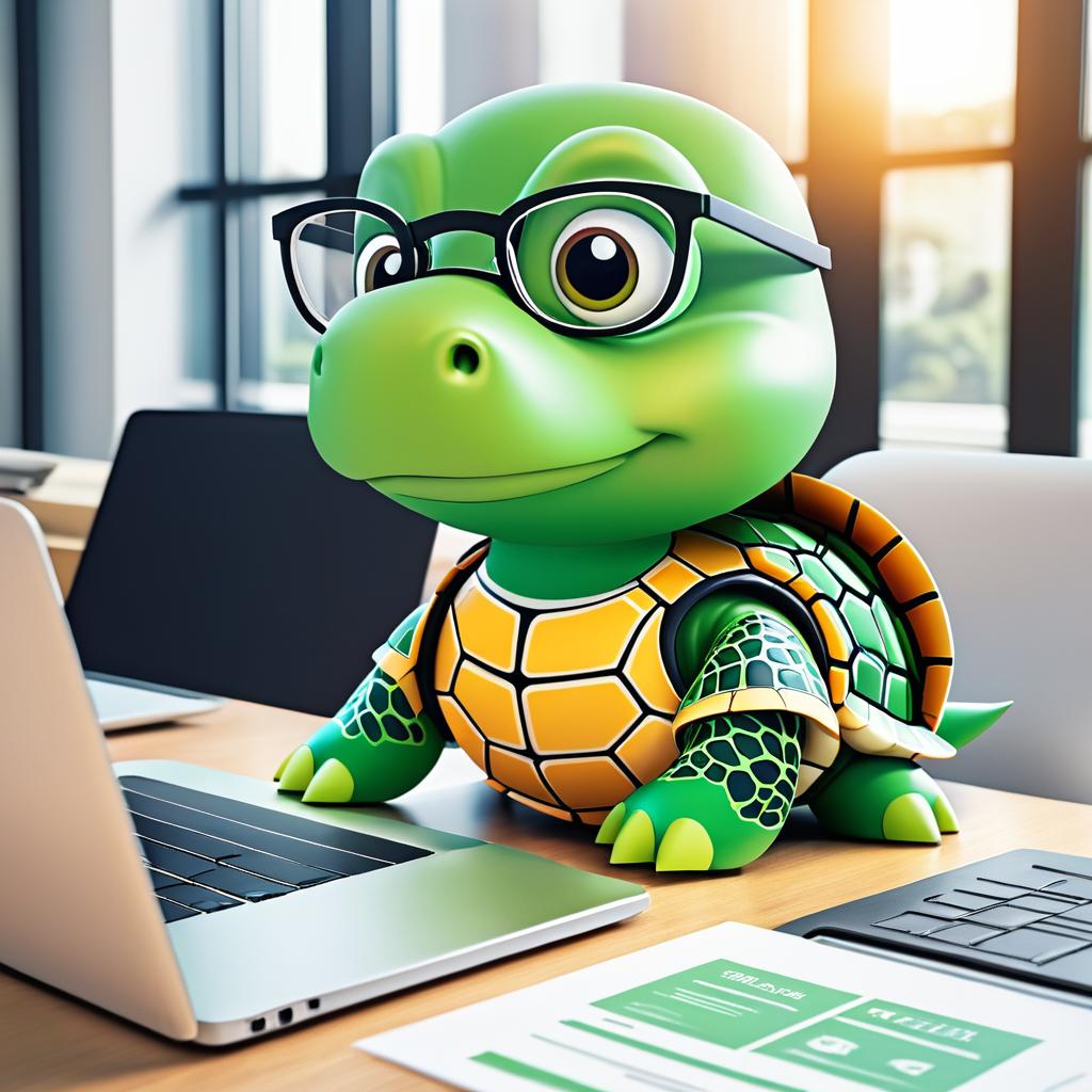 Confident Cartoon Turtle at Work