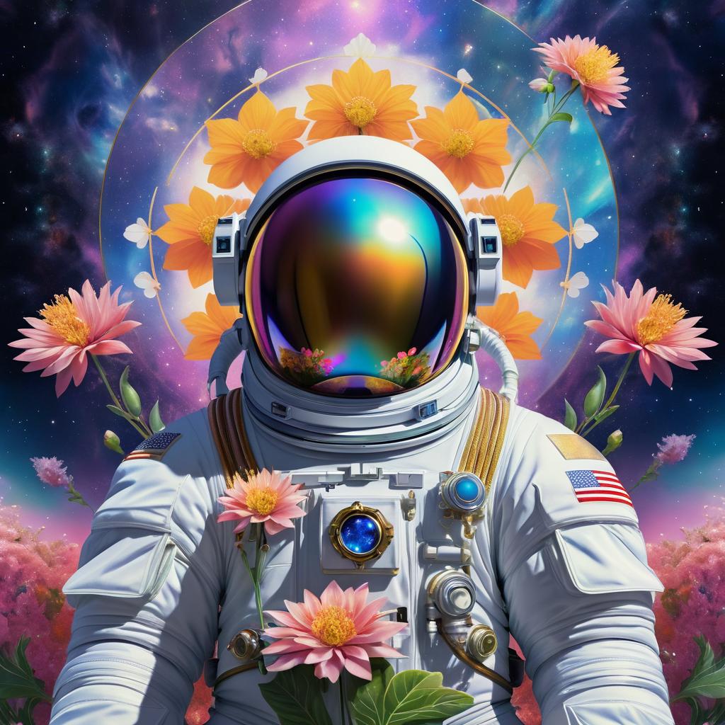 Ethereal Astronaut with Blooms in Space