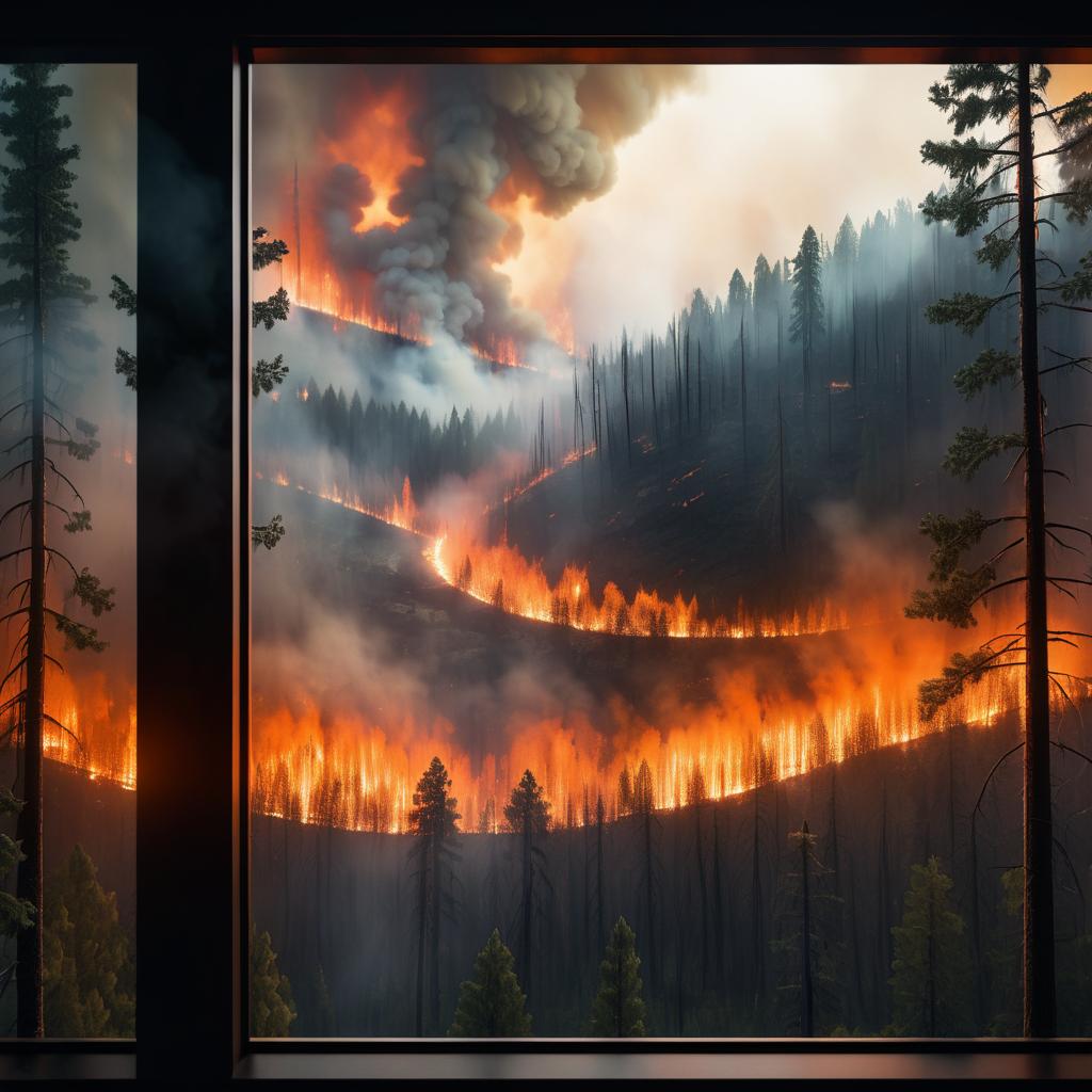 Panoramic Window View of Wildfire Destruction