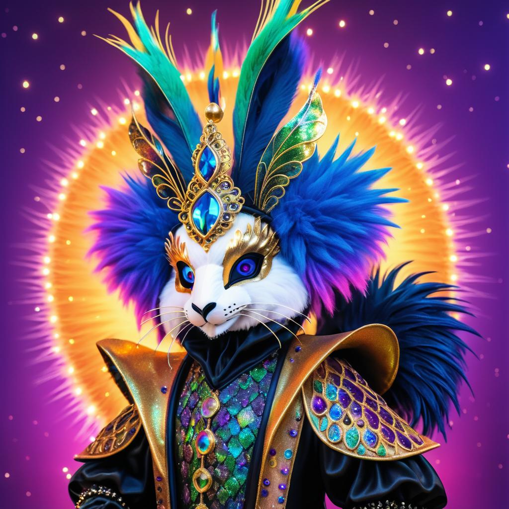 Whimsical Skeletal Rabbit in Peacock Attire