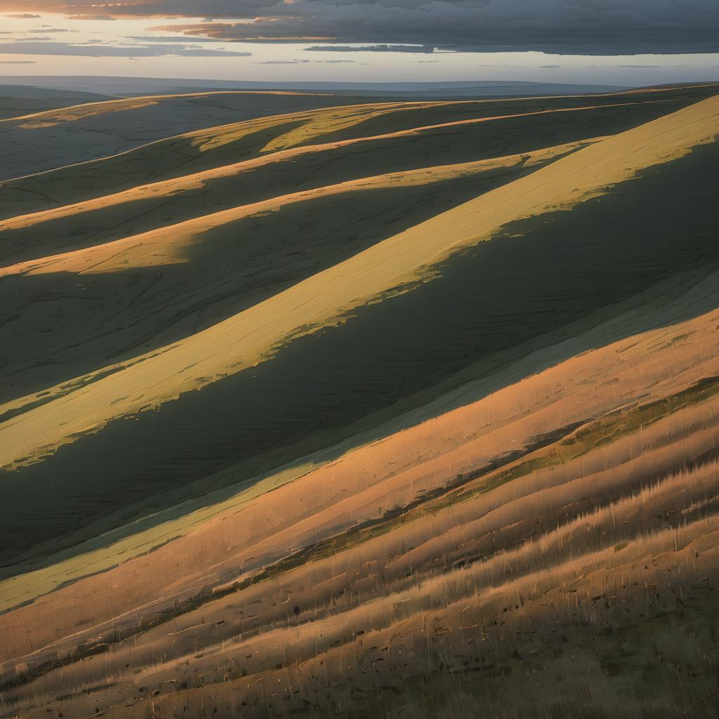 Aerial View of Rolling Uplands at Dusk