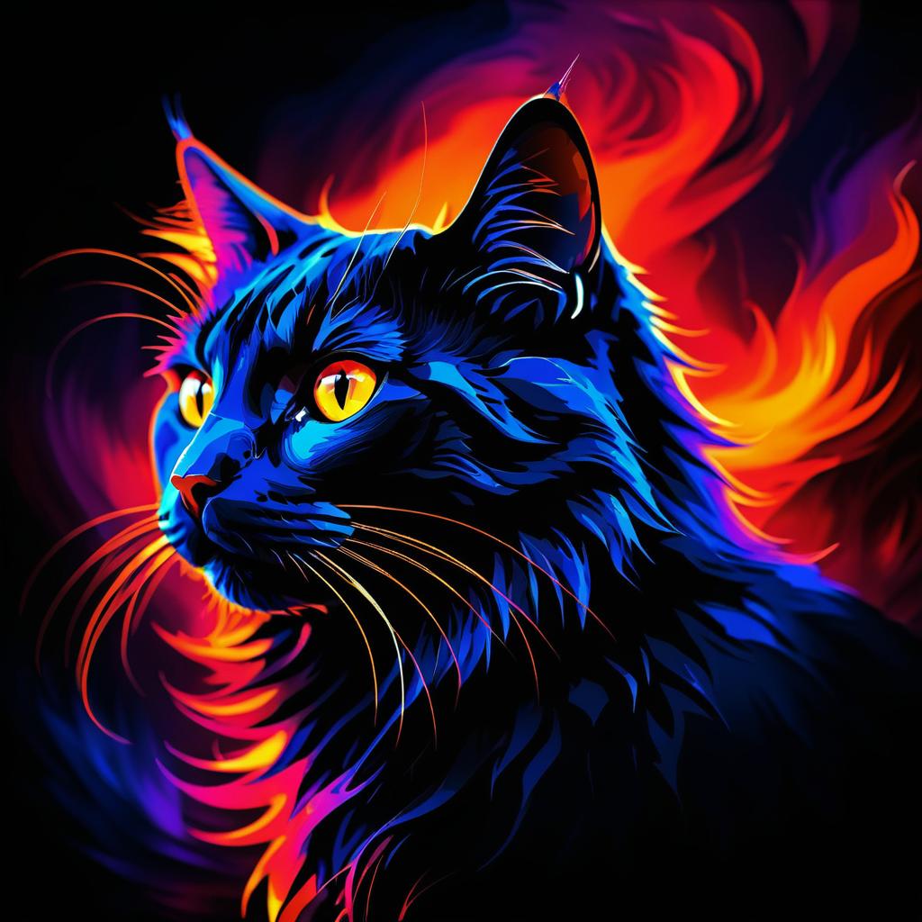 Mystical Cat in Fiery Abstraction