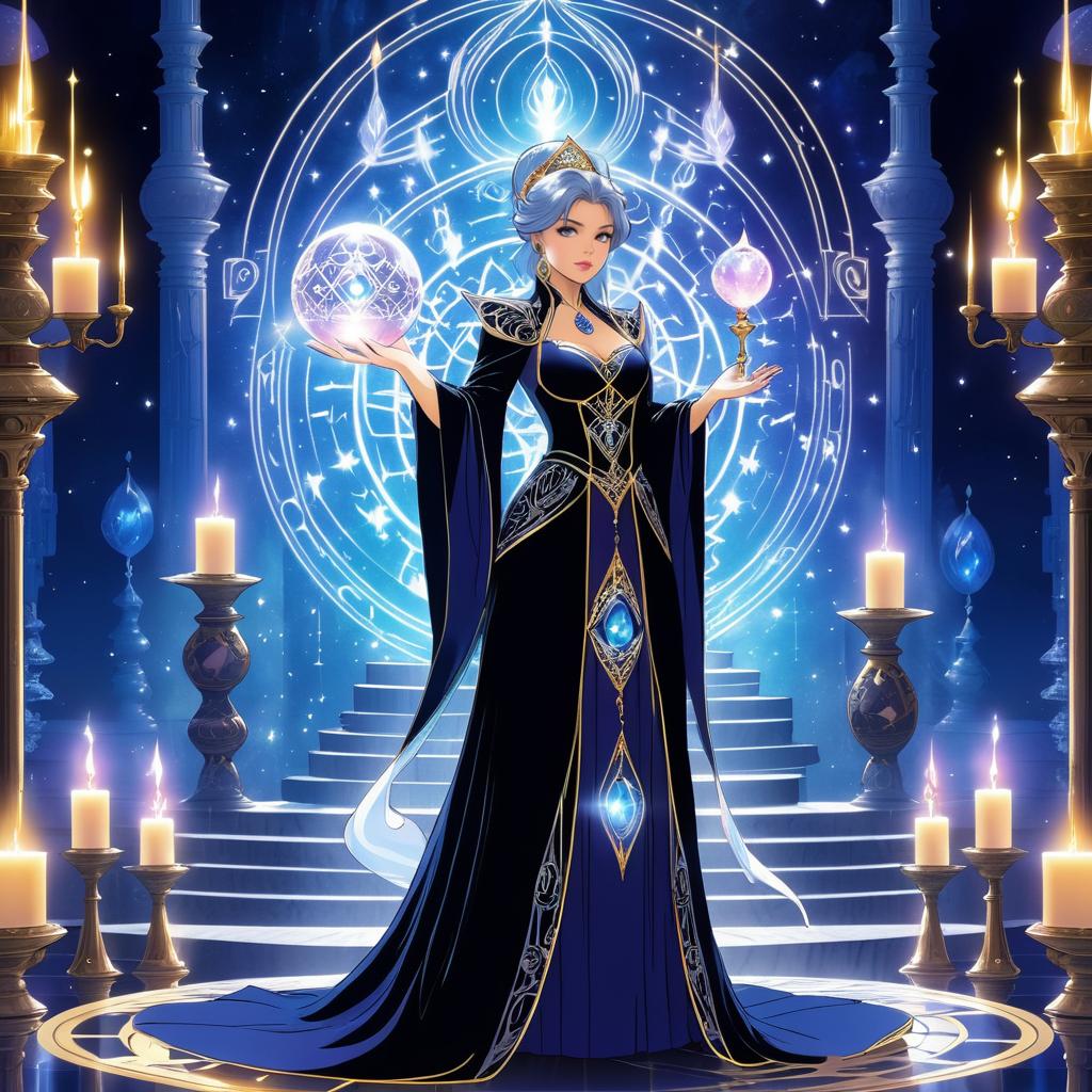 Elegant Sorceress in a Mystical Temple