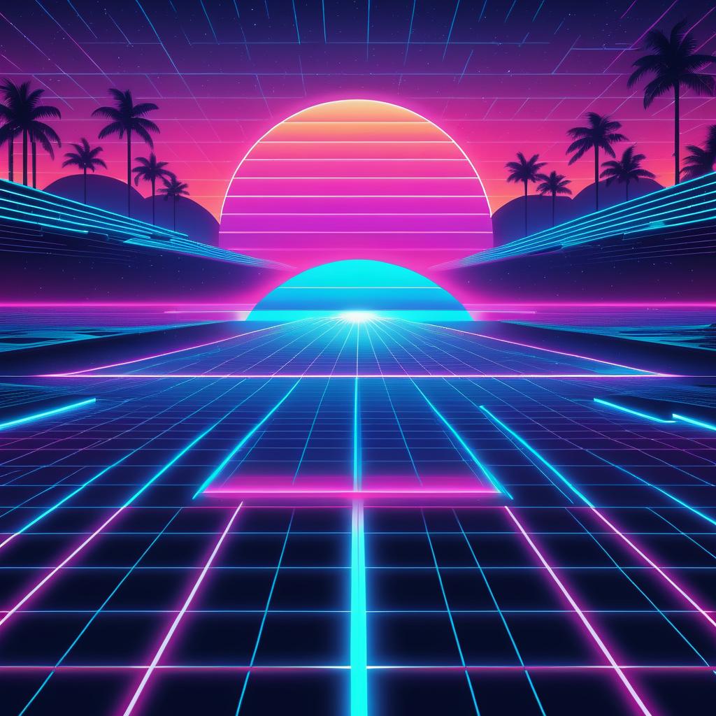 Vibrant 80s Synthwave Sunset Design