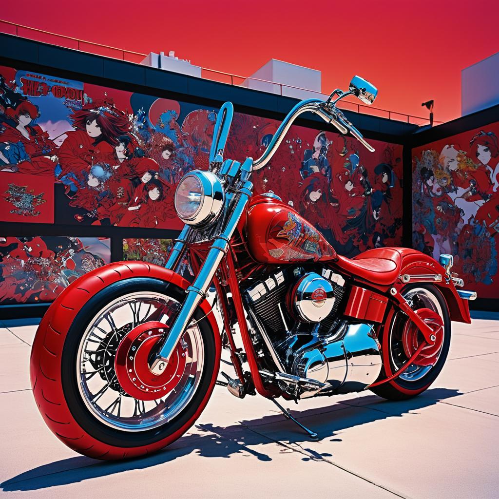 Vibrant Red Harley Davidson by Amano